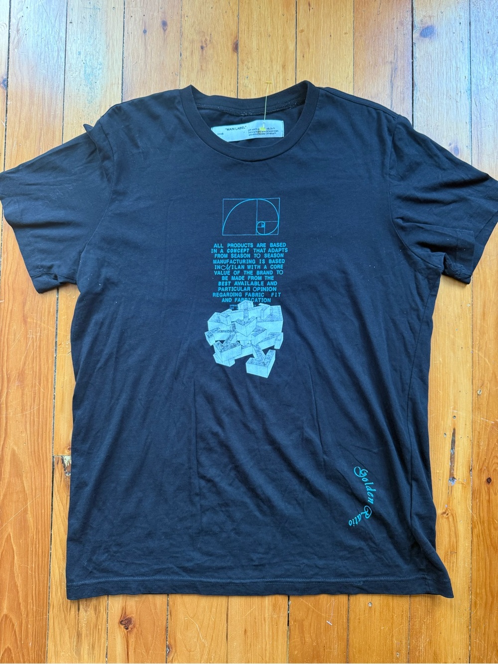 Men’s XL Off-White Golden Ratio Dripping Arrow Graphic Black T-Shirt